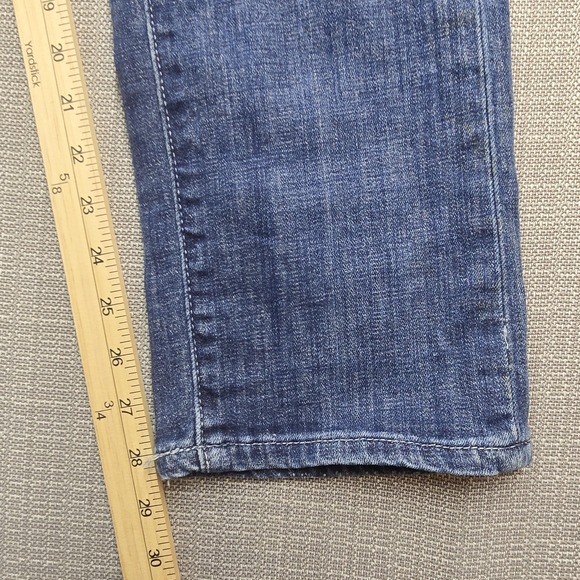 Pilcro Letterpress Jeans Womens 31 Blue Straight Striped Knee Patch Boho - Picture 3 of 15